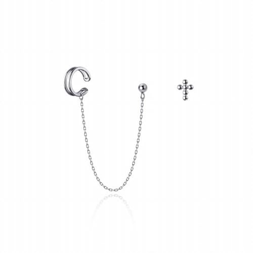 S925 Silber Korean Sommer Asymmetrische Kreuz Ohrstecker Lange Licht Perlenkette Doppelschicht Ohrclips, PMVRTHQV, Silber von PMVRTHQV