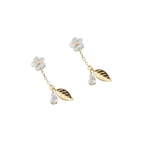 S925 Silber Koreanische Diamant Shell Blume Blatt Ohrringe mit Kleinen Quaste Ohrringe, PMVRTHQV, Gold von PMVRTHQV