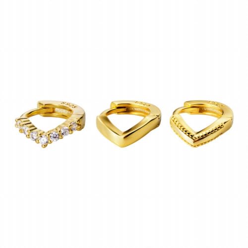 S925 Silber Ohrschnalle Japanische Hohl Intarsien Diamant Drei Stück V-Förmiger Kurzer Mini Ohrknochen Nagel, PMVRTHQV, Gold von PMVRTHQV