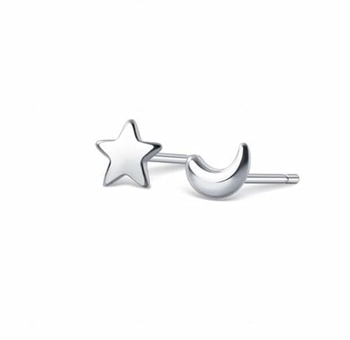 S925 Silber Stern Mond Ohrringe Koreanische Mini Glossy Star Asymmetrische Ohrringe Schmuck, PMVRTHQV, Silber von PMVRTHQV