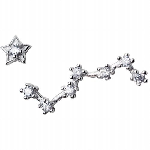 S925 Silber Stern Ohrringe mit Koreanischem Herz und Diamant Inlay Beidou Sieben Sterne Asymmetrische Fünf Spitze Stern Ohrringe, PMVRTHQV, Silber von PMVRTHQV