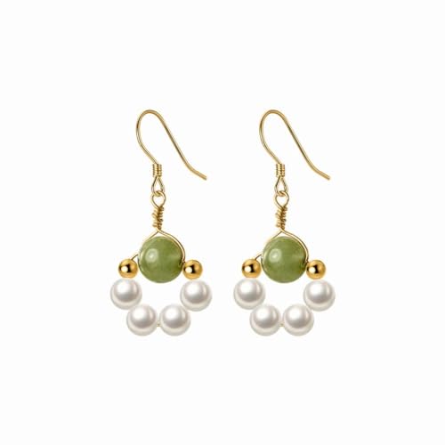 S925 Silber Vintage Jade Synthetische Perle Elegante Ohrhaken Sommer Ohrringe, PMVRTHQV, Silber von PMVRTHQV