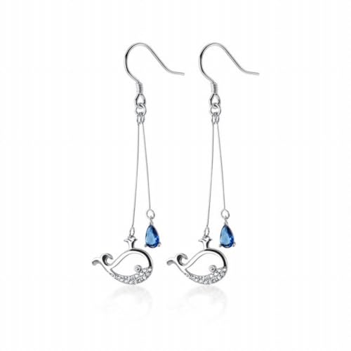 S925 Silber Wal Ohrringe mit Korean Inlay Diamond Blue Tropfen Ohrringe, PMVRTHQV, Silber von PMVRTHQV