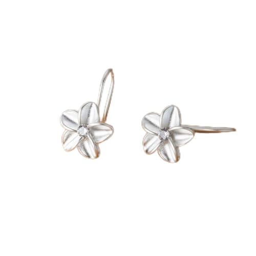 S925 Sterling Silber Single Diamond Fünf Blütenblatt Blume Ohrhaken Ohrringe Wind Ohrringe, PMVRTHQV, Silber von PMVRTHQV
