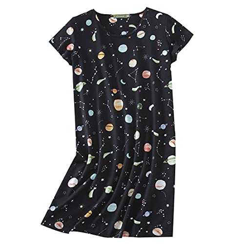 PNAEONG Damen Baumwolle Nachthemd Nachtwäsche Kurzarm Shirt Casual Print Sleepdress, Farbsterne, Medium von PNAEONG