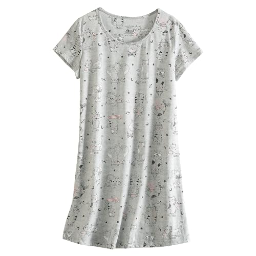 PNAEONG Damen-Nachthemd, kurzärmelig, aus Baumwolle - Grau - Medium PNAEONG Damen-Nachthemd, kurzärmelig, aus Baumwolle - Grau - Medium von PNAEONG