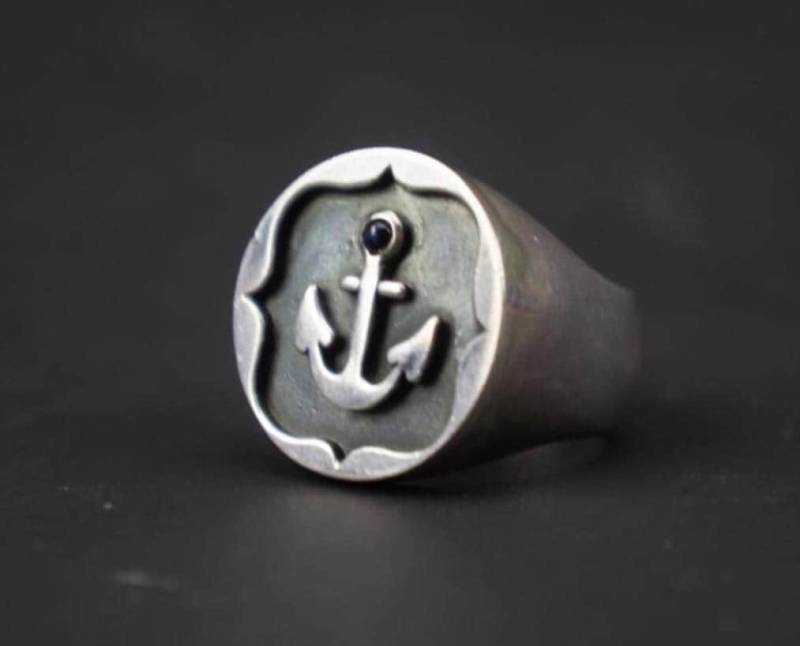 Anker Siegelring | Sterling Silber 925/000 Saphir Solider Handgefertigter Herrenschmuck Varsity Old School Stil Hergestellt in Frankreich Us 9 1/2 von PNBvintage