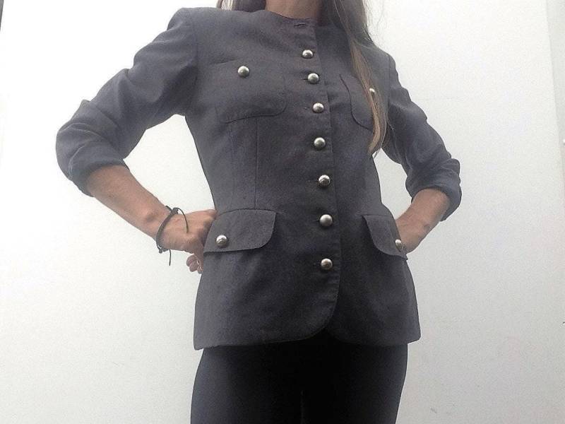 Cacharel Vintage Woll Jacke 1980Er Jahre | Grau Taillierter Blazer Mit Silber Metall Knöpfen Dünne Maßgeschneiderte Wolljacke Hergestellt in von PNBvintage