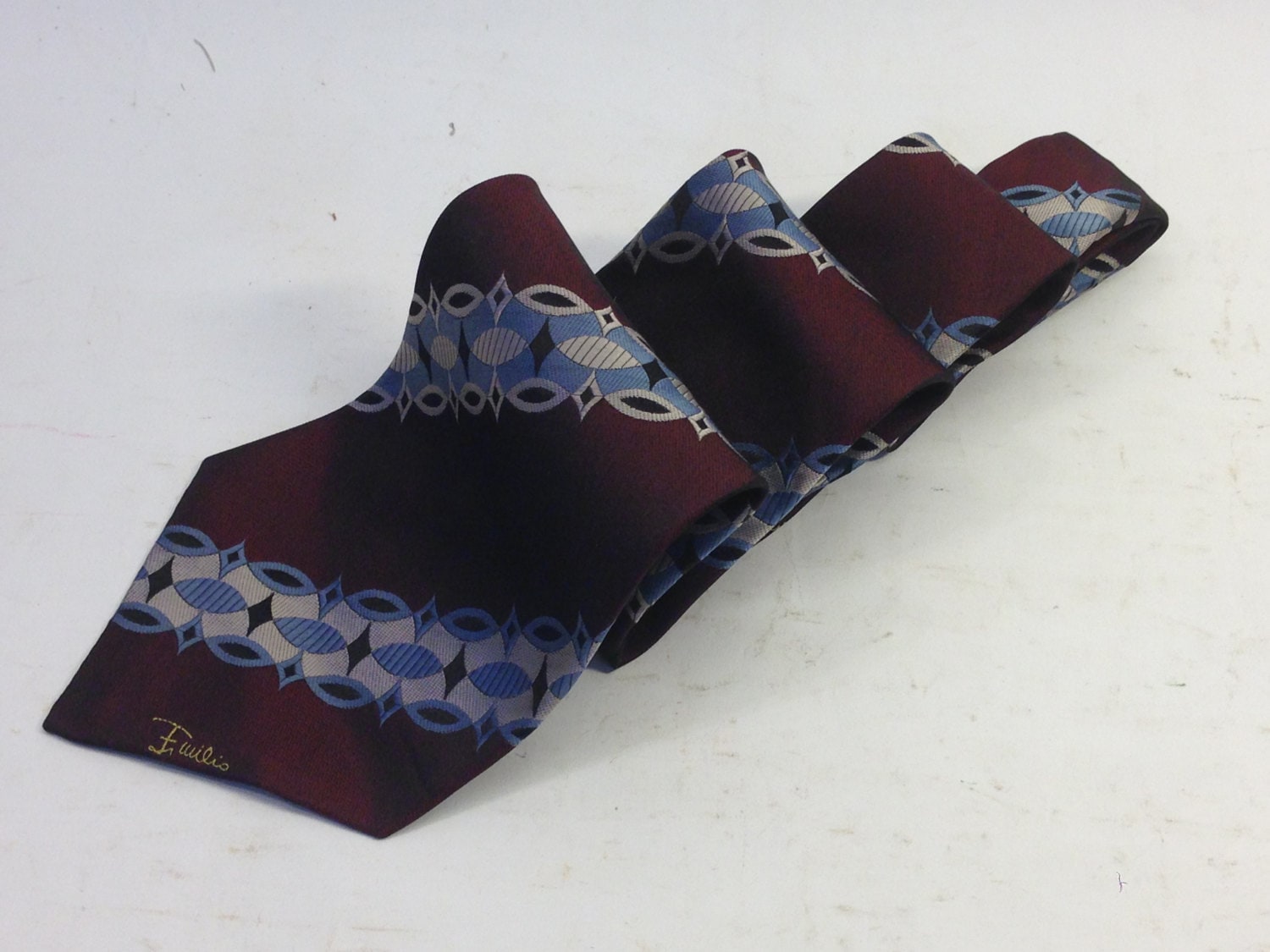 Emilio Pucci Vintage Seidenkrawatte 1960 | Krawatte Mit Abstraktem Muster Und Monogramm-Druck Burgund Hellblau Hergestellt in Italien Nr von PNBvintage