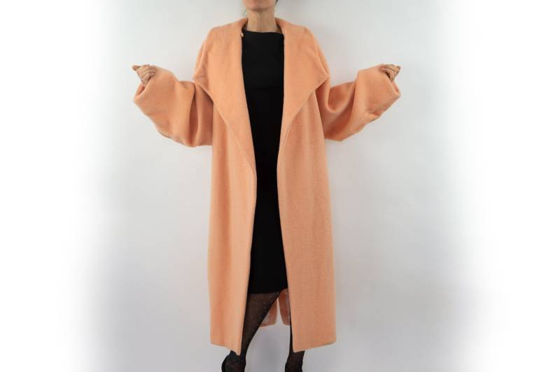 Jacomo Paris | Vintage Maxi-Mantel 1980Er Jahre Lachsfarbener Mohairmantel One Button Coat Gekreuzt Hergestellt in Frankreich Grösse M von PNBvintage