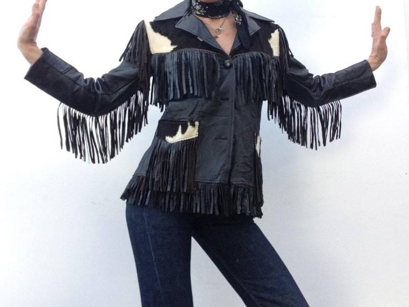 Jo-Kay Western Wear Vintage Lederjacke 1970Er Jahre | Schwarz Weiße Rindslederjacke Fringe Country Style Cowboy Jacke Hergestellt in Den Usa S von PNBvintage