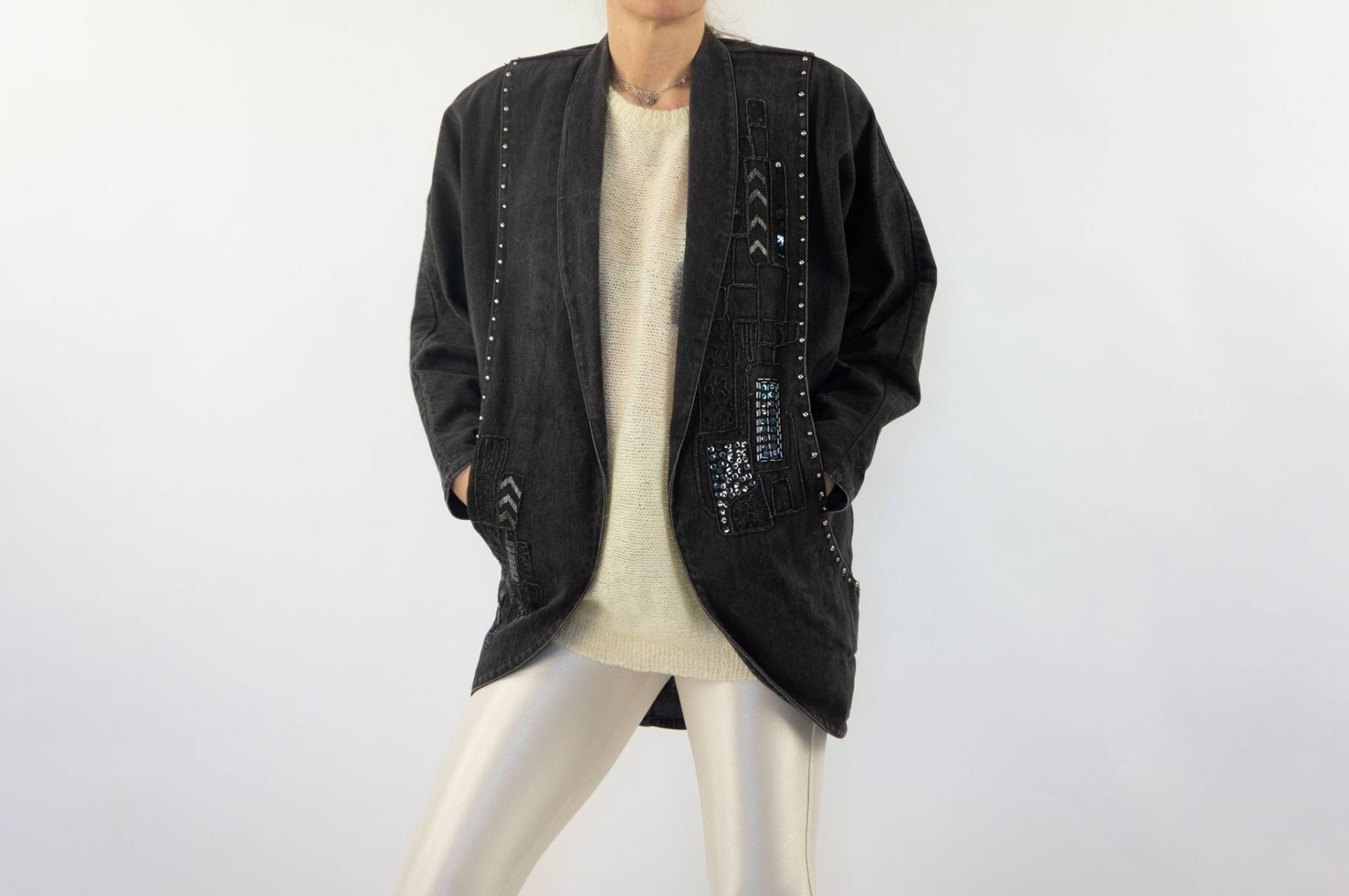 Norbert Nel | Vintage Jeansjacke 1980Er Jahre Schwarze Oversize L Nietenjacke 80Er Fledermausärmel Hergestellt in Frankreich Grösse S/M Norbert Nel | Vintage Jeansjacke 1980Er Jahre Schwarze Oversize L Nietenjacke 80Er Fledermausärmel Hergestellt in Frankreich Grösse S/M von PNBvintage