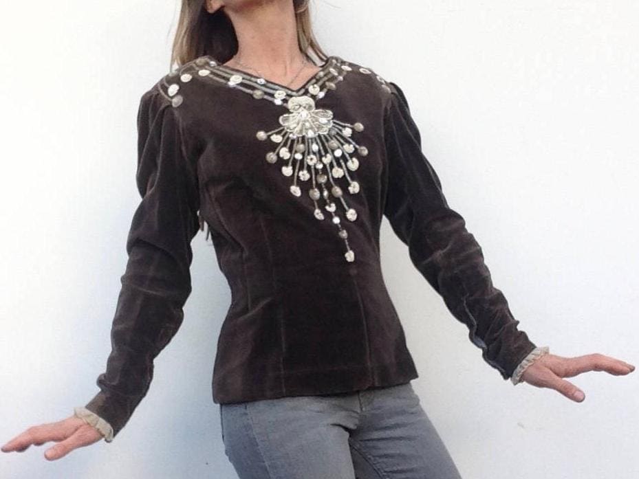 Vintage Mieder Top 1940Er Jahre | Pariser Opernkostüm Theater Graues Samt Bustier Mit Pailletten & Strass Theaterkostüm S von PNBvintage