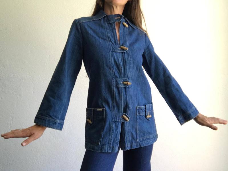 Vintage Toggle Shirt | 1970Er Jahre Jeansjacke Mit Holzknebelknöpfe Boho Jacke Ausgestellter Schnitt Große Taschen Hergestellt in England Grösse S von PNBvintage