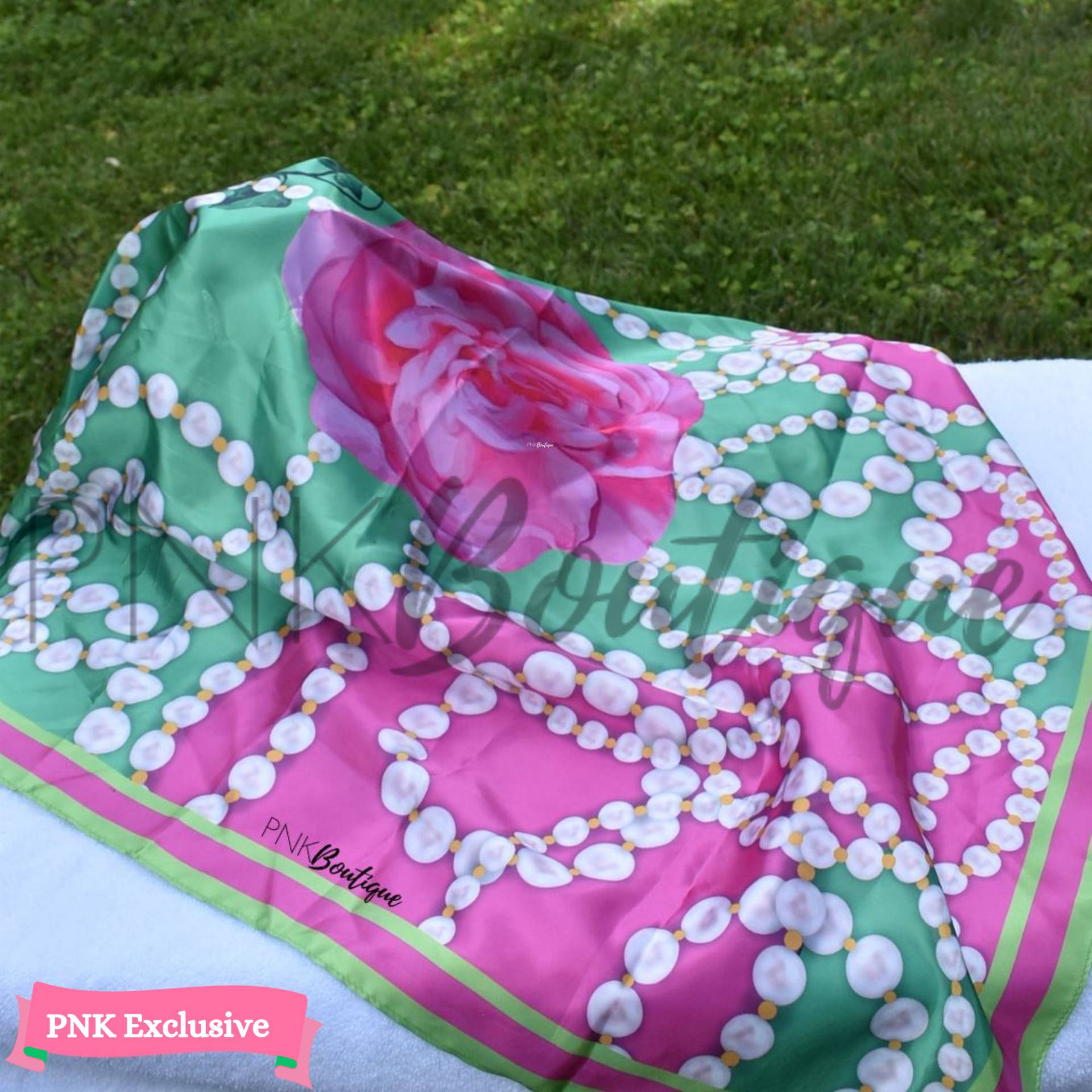 Aka Rosa Und Grün Floral Schal - Satin Halstuch Taschenschal Kopftuch von PNKTique