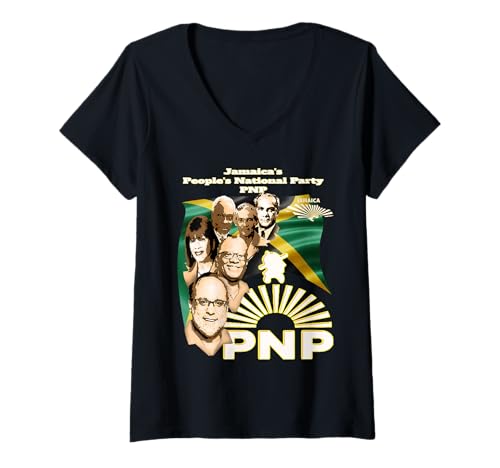 Damen Jamaikas People's National Party PNP Supporter Neuheit T-Shirt mit V-Ausschnitt Damen Jamaikas People's National Party PNP Supporter Neuheit T-Shirt mit V-Ausschnitt von PNP members heritage Apparel campaign events