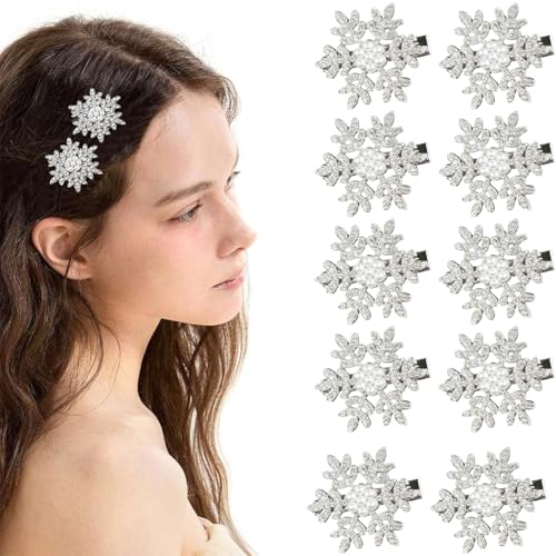 PNPGDYK 10 Stück Weihnachten Schneeflocken Haarspangen, Weihnachts Haarschmuck mit Glitzer Strasssteinen Silber Schneeflocken Weihnachten Haarspange Für Frauen Mädchen von PNPGDYK