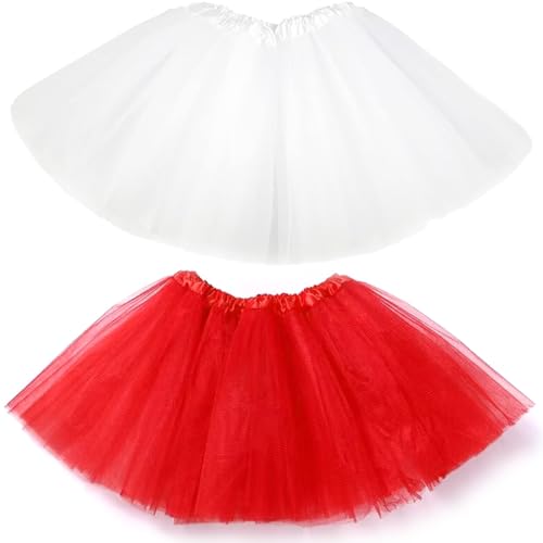 PNPGDYK 2 Stück Kinder Mädchen Tuturock Prinzessinrock Minirock Tüllrock Ballett Rock mit Elastischer Bund Lieblich für 2-8Jahre alt (Weiß,Rot) von PNPGDYK