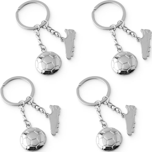 PNPGDYK 4 Stück Schlüsselanhänger Fussball Fussballschuh Fußball Anhänger Trophäe Auto Keychain Deko Fußballplatz für Vater Opa Junge Geburtstag Geschenk Adventskalender Füllung von PNPGDYK