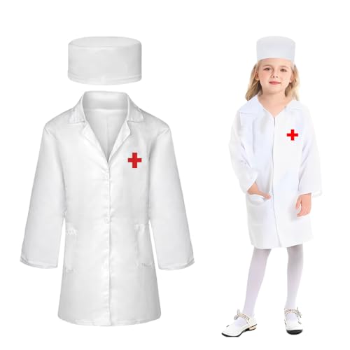 PNPGDYK Arztkittel Kinder, Arzt Kostüm Kinder, Arztkittel Arzt Kostüm Arztkittel Laborkittel + Kappe Doktor Zubehör, für Mädchen Jungen ab 3 4 5 Jahre von PNPGDYK