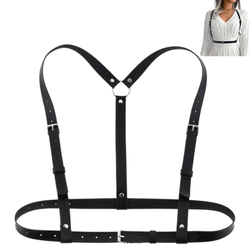 PNPGDYKR Damen Punk Taillengürtel, Punk Leder Körperkette Damen Leder Gürtel Körper Brust Kette Schwarz körperkette taillengürtel Verstellbare für Frauen Mädchen Cosplay Damen von PNPGDYK