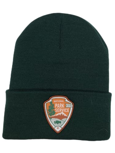 National Park Service NPS Beanie in Park Service Grün mit National Park Service gewebtem Patch (grün) von PNW Wonderland Apparel