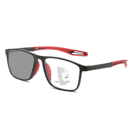 POCHY Flexible sportliche Lesebrille,progressive Multifokus Blaulichtblockierende Mode Leser, photochrome Lesebrille(Farbe:Rot,Größe:1.0x) von POCHY