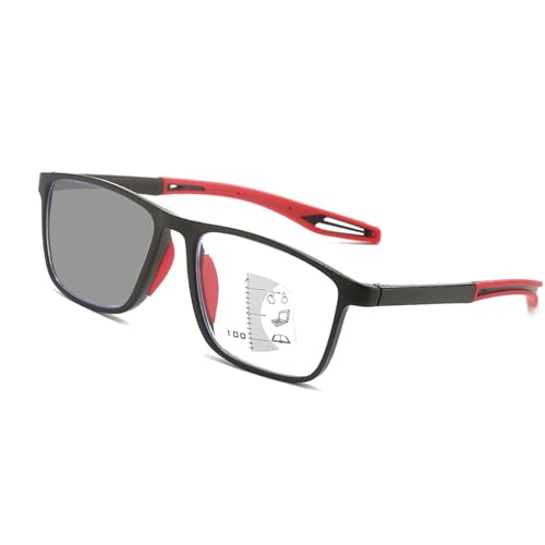 POCHY Flexible sportliche Lesebrille,progressive Multifokus Blaulichtblockierende Trendy Lesegeräte, photochrome Lesebrille(Farbe:Rot,Größe:3.0x) von POCHY