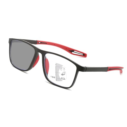 POCHY Flexible sportliche Lesebrille,progressive Multifokus Blaulichtblockierende stilvolle Leser, photochrome Lesebrille(Farbe:Rot,Größe:4.0x) von POCHY