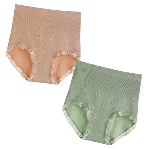 POCHY Für Frauen Hohe Taille Unterwäsche Volle Deckung Stretch Höschen Übergröße Slips Hüfthalter Bequem Weich Unterhosen 2er-Pack (Color : Multipack 1, Size : 60kg-110kg) von POCHY
