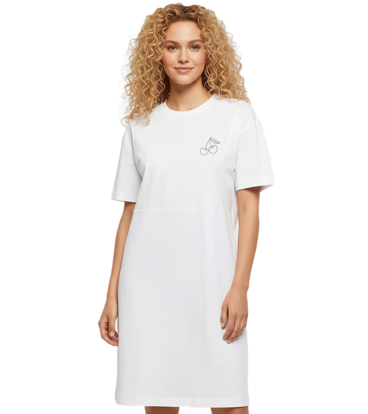 Merchcode Cherry Oversized  Damen Schlitzkleid mit dezentem Kirschen Print weiß von POD