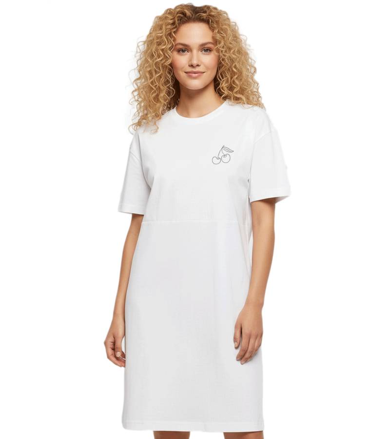 Merchcode Cherry Oversized  Damen Schlitzkleid mit dezentem Kirschen Print weiß von POD