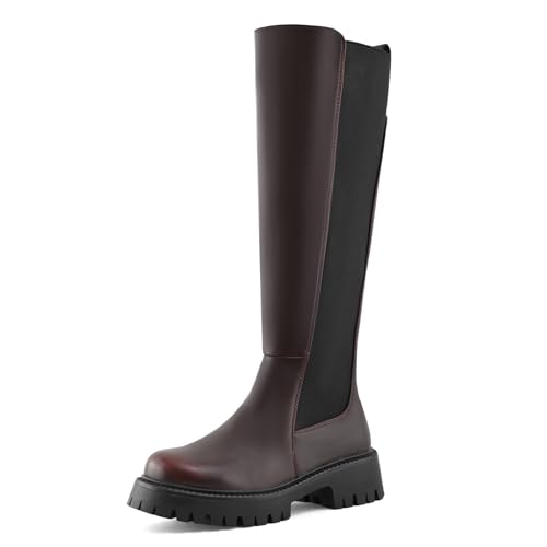 PODAIK Kniehohe Damen-Stiefel, Plateau, Stretch-Sohle, Reitstiefel, runde Zehenpartie, elastisch, bequem, modisch, mit seitlichem Reißverschluss, Burgunder, 37 EU PODAIK Kniehohe Damen-Stiefel, Plateau, Stretch-Sohle, Reitstiefel, runde Zehenpartie, elastisch, bequem, modisch, mit seitlichem Reißverschluss, Burgunder, 37 EU von PODAIK