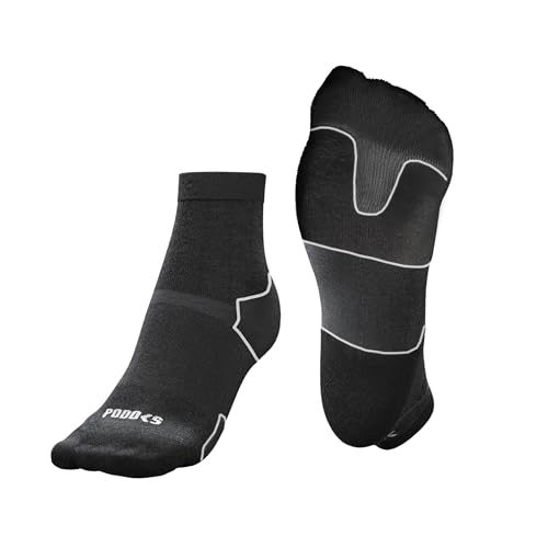 PODOKS Kompressionssocken Damen & Herren | Biomechanische Socken bei Metatarsalgie & Vorfußschmerzen | Stützstrümpfe mit Polsterung | Atmungsaktive Coolmax Sneaker Socken (Schwarz, 39-41) von PODOKS