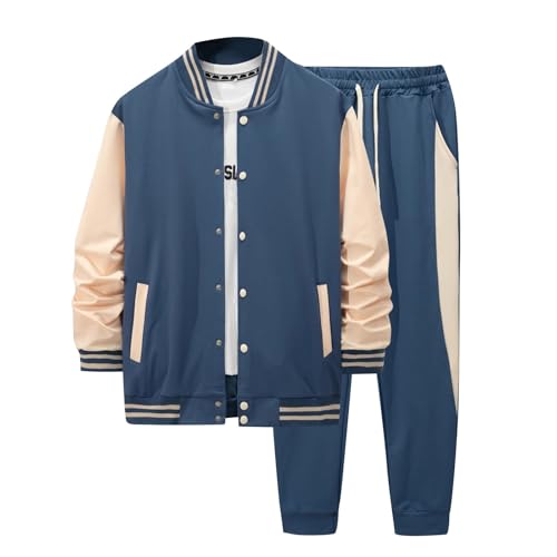 Baseball Trainingsanzug Herren Zweiteiler Farbblock Baumwolle Baumwolle Jogginganzug Herren Set College Jacke und Trainingshose Sportanzug Herren Tracksuit mit Taschen Sportbekleidung 2 Stück von PODOLIXIA