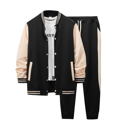 Baseball Trainingsanzug Herren Zweiteiler Farbblock Baumwolle Baumwolle Jogginganzug Herren Set College Jacke und Trainingshose Sportanzug Herren Tracksuit mit Taschen Sportbekleidung 2 Stück von PODOLIXIA