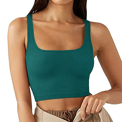 Crop Tops Damen Quadratischer Hals Tank Top Damen Ärmellose Eng T-Shirt Bauchfreies Tanktops Frauen Rippe Shirt Bodybuilding Sport Oberteile Gym Shirt Trainingsshirt Damen Keine Ärmel Crop Top von PODOLIXIA