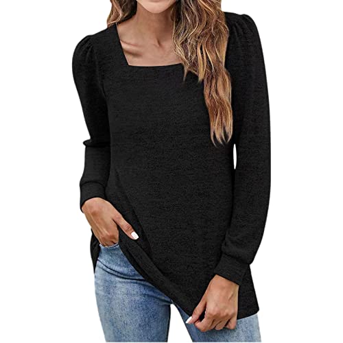 Damen Langarmshirt Rundhals Freizeit für Herbst Winter Einfarbiger Oberseiten Elegante Blusenshirt Tuniken Klassischer Top T-Shirt Langärm Basicshirt Loose Hemdbluse Hoodies von PODOLIXIA