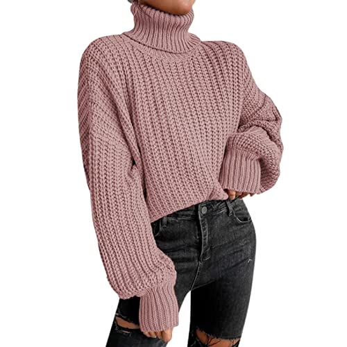 Damen Rollkragenpulli Strick-Pullover Turtleneck Lässiger Winter-Pullover Knit Pulli Elegante Langärmeliges Strickcardigan Oberteil Herbst und Winter Warme Wollpullover Solid Color ÜBergangsjacke von PODOLIXIA