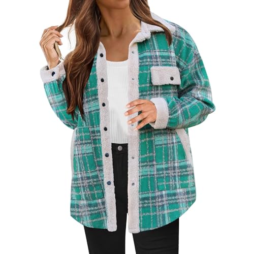 Flanell Fleecejacke Damen Thermo Gefütterte Flanellhemd Winter Verdicken Karierte Jacke Damen Holzfällerjacke Winterjacke Damen Warm Kariertes Plüschmantel Hemdjacke Jacke mit Teddyfutter Damen Winter von PODOLIXIA