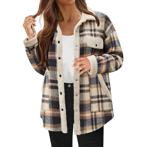 Flanell Fleecejacke Damen Thermo Gefütterte Flanellhemd Winter Verdicken Karierte Jacke Damen Holzfällerjacke Winterjacke Damen Warm Kariertes Plüschmantel Hemdjacke Jacke mit Teddyfutter Damen Winter von PODOLIXIA