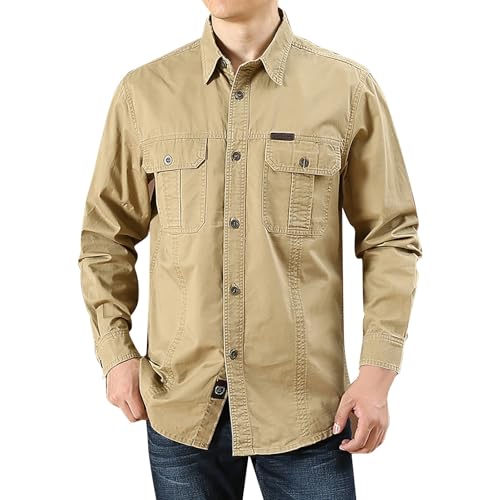 Freizeithemden für Herren, Revers Langarm Solid Color Hemden mit 2 Brusttaschen Herbstshirt Leisure Men's Cargo-Hemd Knopfleiste Langarmshirts mit Knöpfe von PODOLIXIA