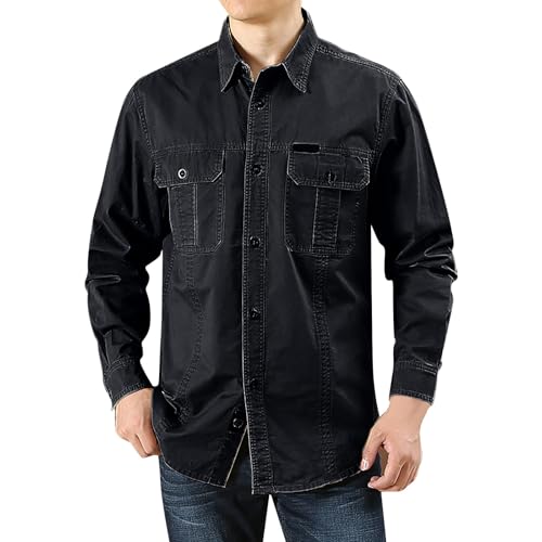 Freizeithemden für Herren, Revers Langarm Solid Color Hemden mit 2 Brusttaschen Herbstshirt Leisure Men's Cargo-Hemd Knopfleiste Langarmshirts mit Knöpfe von PODOLIXIA
