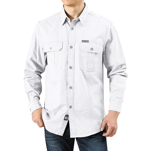 Freizeithemden für Herren, Revers Langarm Solid Color Hemden mit 2 Brusttaschen Herbstshirt Leisure Men's Cargo-Hemd Knopfleiste Langarmshirts mit Knöpfe von PODOLIXIA