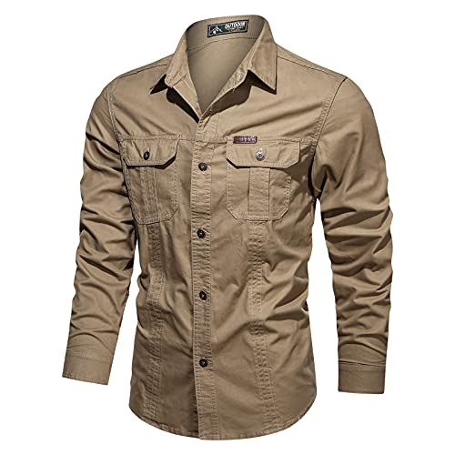 Freizeithemden für Herren, Revers Langarm Solid Color Hemden mit 2 Brusttaschen Herbstshirt Leisure Men's Cargo-Hemden Knopfleiste Langarmshirts mit Knöpfen von PODOLIXIA