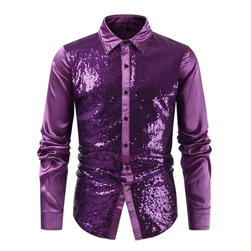 Glänzende Metallic-Hemden für Herren, schmale Passform Pailletten Shirt Herren Langarm Freizeithemden für Party Nachtclub Disco 70er Disco Button-Down Hemd Glitzer Männer Langarmhemd Glänzende Metallic-Hemden für Herren, schmale Passform Pailletten Shirt Herren Langarm Freizeithemden für Party Nachtclub Disco 70er Disco Button-Down Hemd Glitzer Männer Langarmhemd von PODOLIXIA