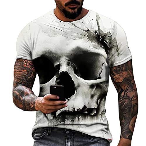 Halloween T-Shirt Herren Rundkragen Kurzen Ärmeln Halloween Outfits Lustig Funny Skelett Bedruckte Karneval Shirts Party Urlaub Mem's Fun-Bekleidung Halloween-Kostüm Fun-T-Shirts von PODOLIXIA