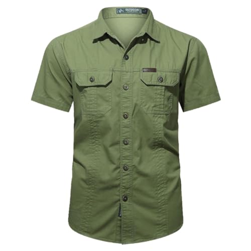 Hemd Herren Kurzarm Baumwolle Freizeithemden für Herren, Revers Solid Color Hemd mit 2 Brusttaschen Sommershirt Lässiger Männer Cargo-Hemd Knopfleiste Kurzarmhemd mit Knöpfe von PODOLIXIA