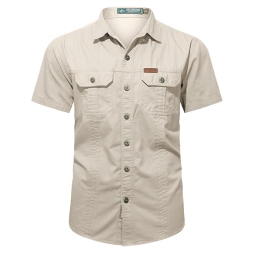 Hemd Herren Kurzarm Baumwolle Freizeithemden für Herren, Revers Solid Color Hemd mit 2 Brusttaschen Sommershirt Lässiger Männer Cargo-Hemd Knopfleiste Kurzarmhemd mit Knöpfe von PODOLIXIA