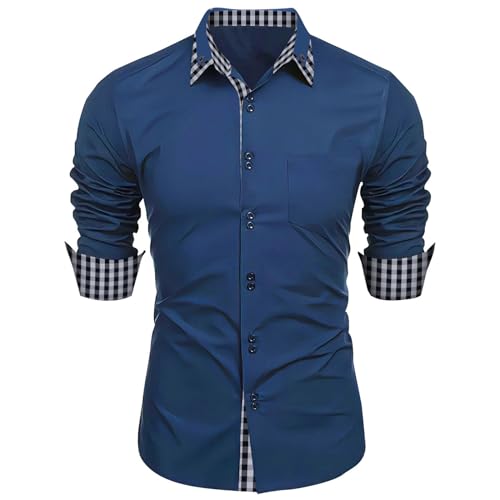 Hemd Herren Regular Fit Business Hemd Herren Lange Ärmel Herrenhemden Regular Freizeithemden mit Knopfleiste Farbblock Button-Down Langarmshirts Knöpfe-Shirt Freizeit Oberhemden von PODOLIXIA